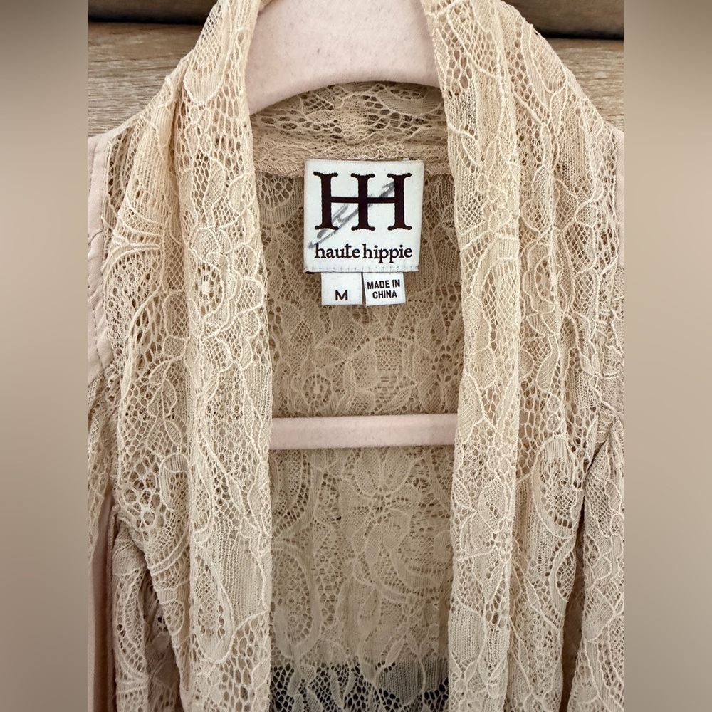 Haute Hippie Beige Silk Lace Blouse - Picture 3 of 4